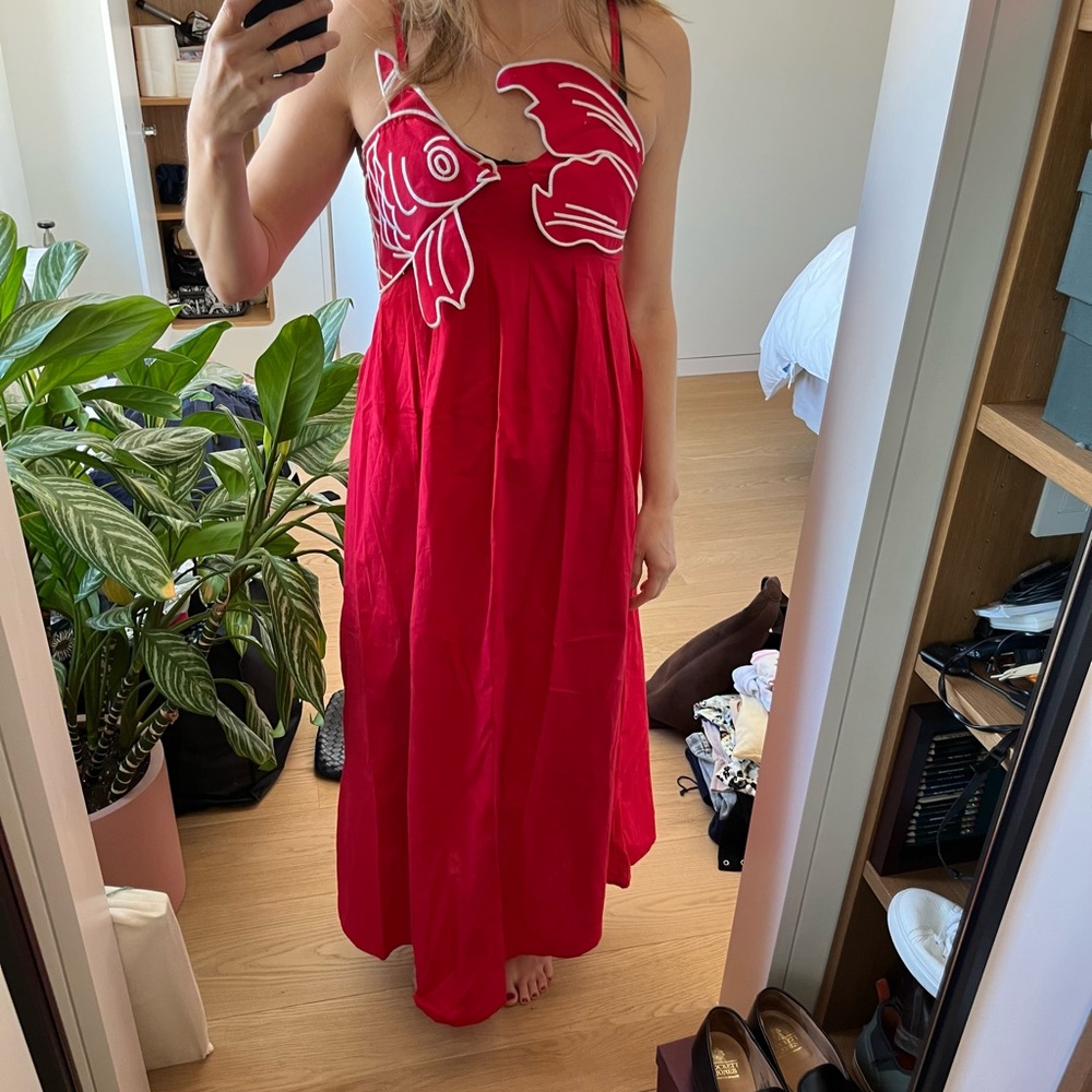 Red Dress with Fish Design - Farm Rio inspired